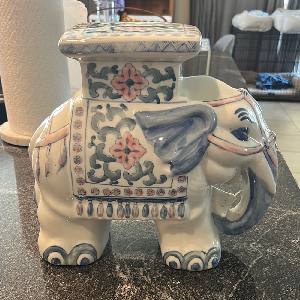 Decorative Elephant Ceramic Figurine - Blue and White